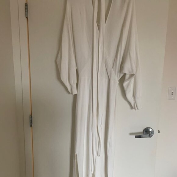 Women's Elegant V Neck Wrap Knit Dresses Batwing Sleeve Backless Slit Maxi Dress - Picture 3 of 3